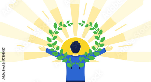 person embracing green leaves and sun.