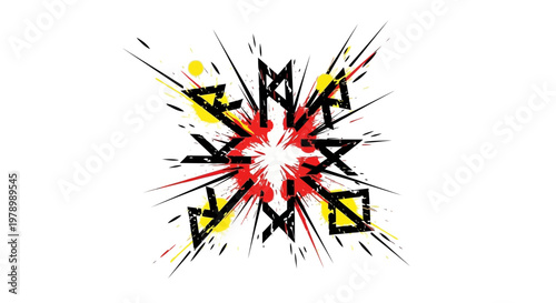 Abstract explosion with runes and paint splashes