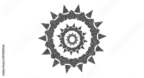Abstract sunburst mandala with distressed texture