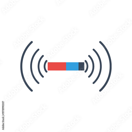 A simple flat icon representing a magnetic field with signal waves