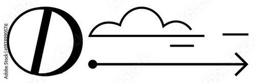 Technology, data sharing, cloud storage, communication, digital connectivity, process flow. Abstract lines, a cloud and an arrow evoke concepts of technology and information transfer. Data sharing