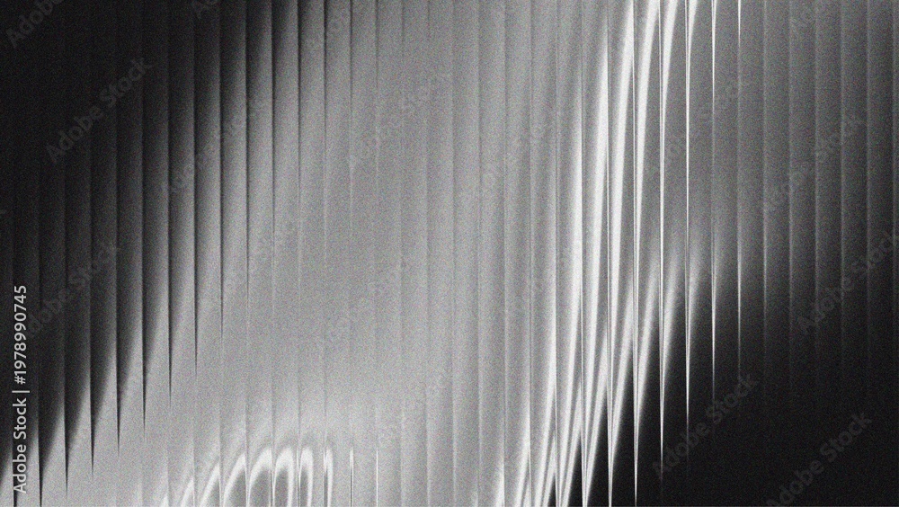 Ribbed glass background with abstract waves and glossy gradient textures in black and white, perfect for modern design, digital surfaces, decorative patterns, or minimal architectural theme