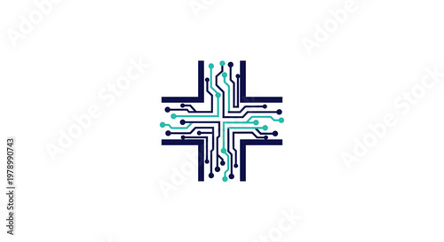 Digital Healthcare Technology Concept with Circuit Cross