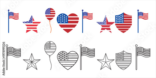 Happy Veterans Day November 11th, honoring all who served, United States flag, shield, stars and balloons on transparent background