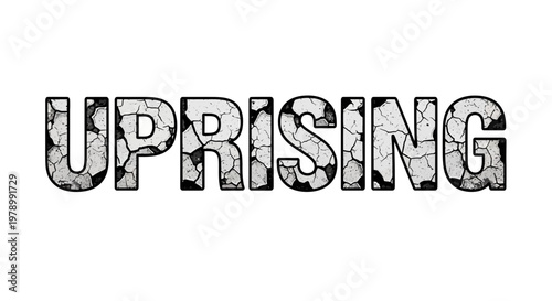 Uprising word text effect, cracked concrete texture, rebellion concept