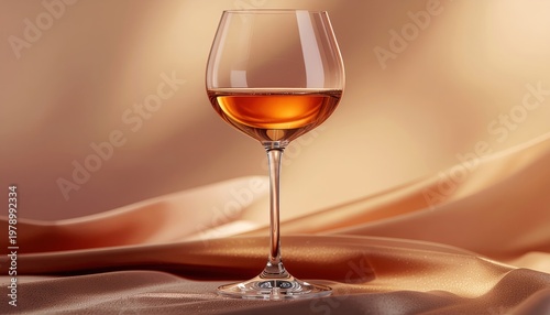 Elegant Wine Glass on Golden Silk Backdrop, A Luxurious and Refined Visual