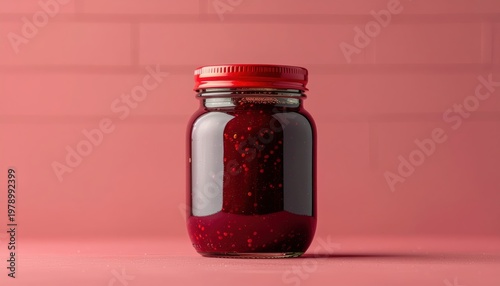Crimson delight: A close-up of homemade raspberry jam in a vintage jar