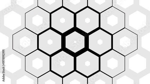 Futuristic Hexagon Grid Transition Animation Black and White Background. 4K