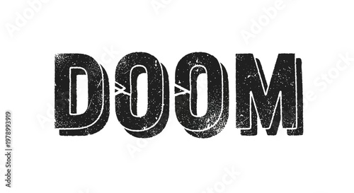 Distressed DOOM text in grunge style, black and white
