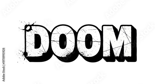 DOOM text effect, distressed grunge typography, retro gaming font