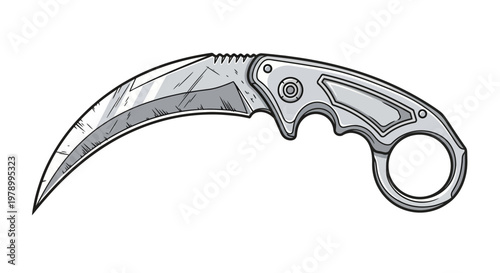 Curved Blade Knife with Finger Ring Handle