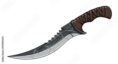 Fantasy Combat Knife with Cracked Blade and Wrapped Handle
