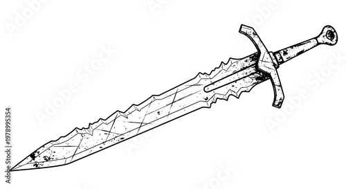Fantasy Sword with Jagged Blade and Ornate Hilt