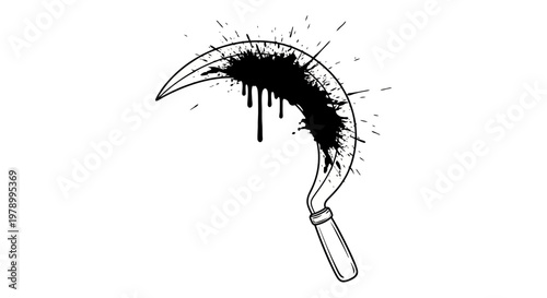 Grim Reaper Sickle with Black Ink Splatter