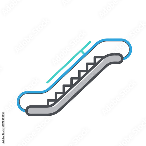 A simple flat vector illustration of a modern moving staircase for public transport