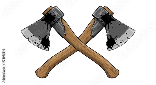Two crossed axes with blood splatters