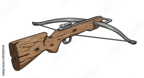 Vintage Wooden Crossbow with Metal Bow