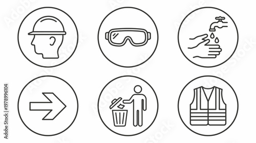 Safety and hygiene icons for industrial and workplace environments.