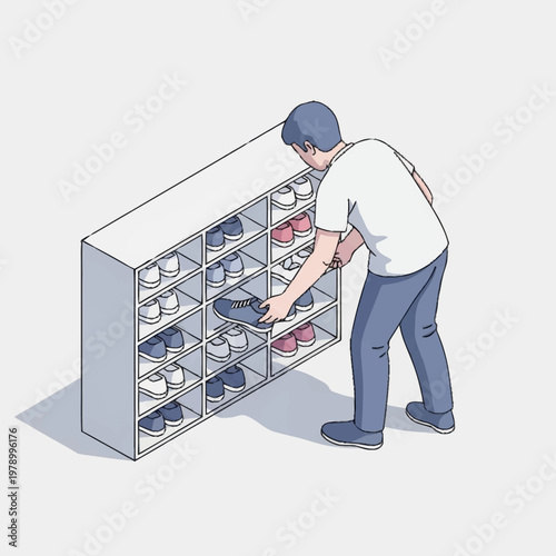 Man choosing shoes from a locker.