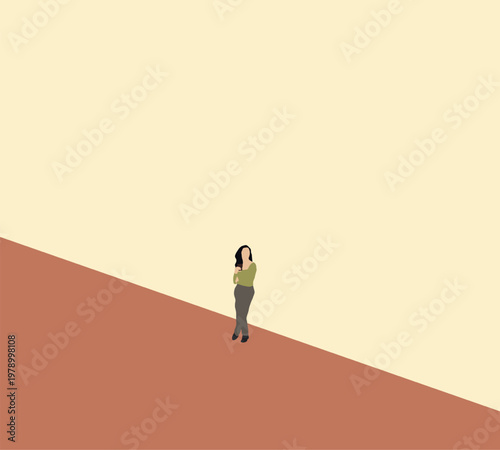 Woman in green cloth holding cup of coffee lean on building wall. Urban lifestyle modern city. 