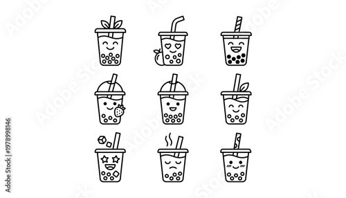 A set of cute bubble tea illustrations.