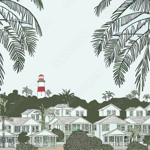 Line Drawing of Charming Bahamian Style Houses