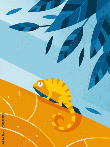 Small Chameleon on Ground Wildlife Reptile Close Up Nature