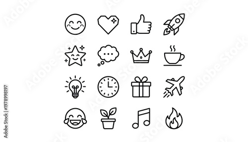 Collection of various line icons and symbols.