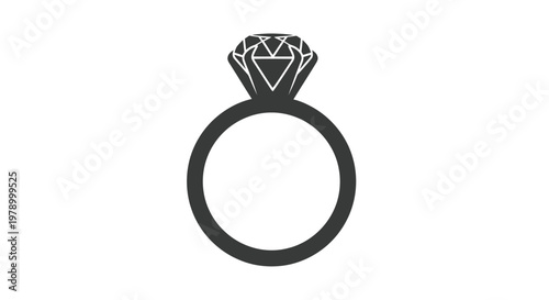 Diamond Engagement Ring Icon on White Background