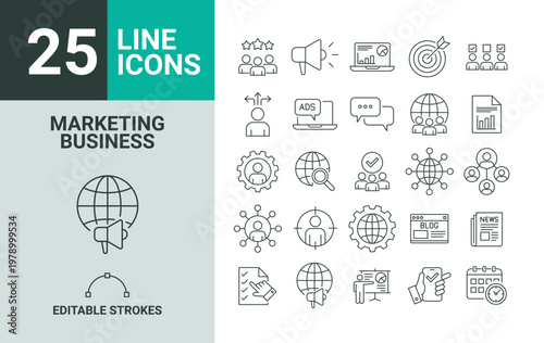 25 Marketing and Business Line Icons Set Editable Vector