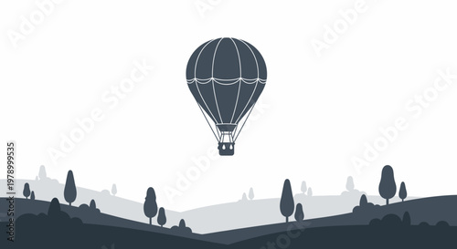 Hot Air Balloon Over Stylized Landscape