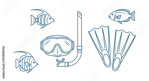 Snorkeling Gear and Tropical Fish Vector Illustration