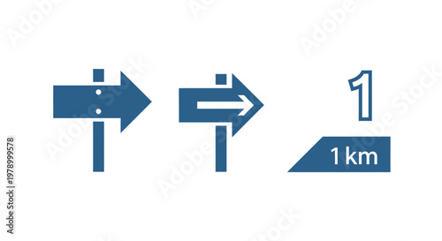 Directional Signs and Distance Marker: Navigation and Wayfinding Icons