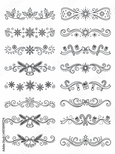Christmas vector graphic illustration of various decorative borders and design elements