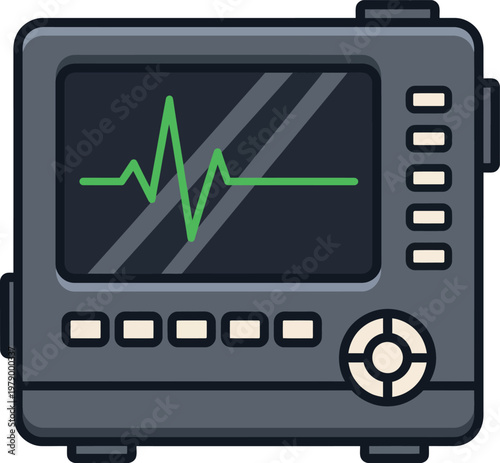 Medical Monitor Displaying Heartbeat EKG Waveform.