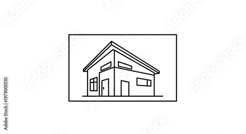Modern House Design Drawing, Minimalist Architecture Sketch, Simple Building Outline