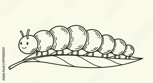 A cute outline sketch vector illustration of a caterpillar on a leaf