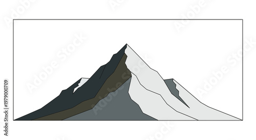 Majestic Mountain Peak with Snowy Slopes and Rocky Outcrops