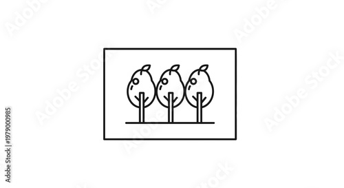 Minimalist Line Art: Three Pear Trees in a Row, Simple Nature Icon