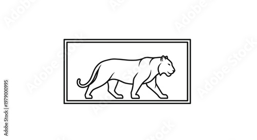 Minimalist Line Art Tiger Silhouette Walking in a Rectangle Frame