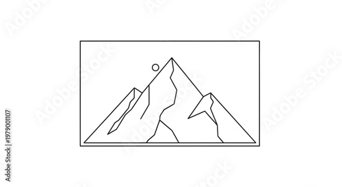 Minimalist Mountain Landscape Line Art with Sun
