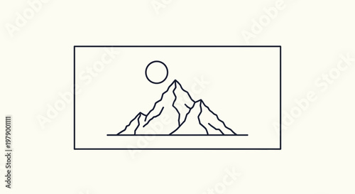 Minimalist Mountain Landscape with Sun Icon