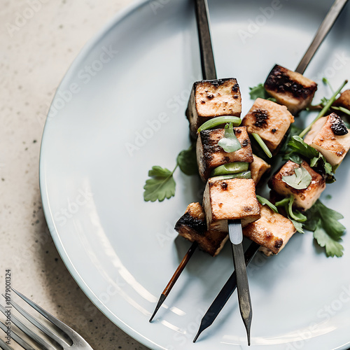 Grilled Tofu Skewers Barbecue Street Food Delicious Vegan Snack