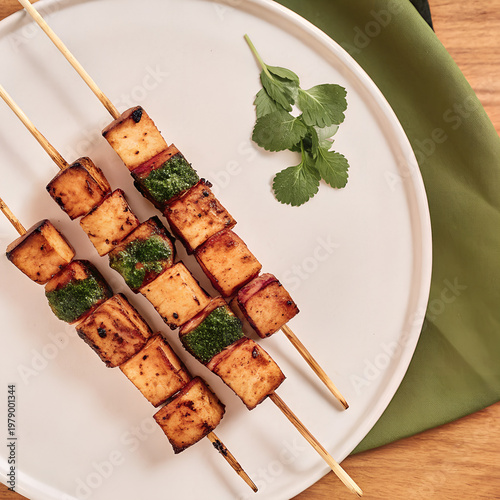 Grilled Tofu Skewers Barbecue Street Food Delicious Vegan Snack