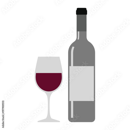 Stylized vector graphic of a wine bottle and a glass with red wine