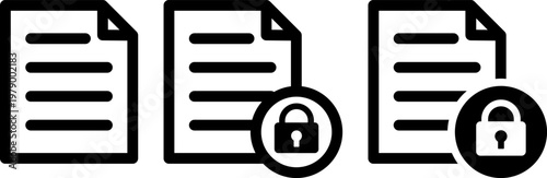 機密文書・ロック付き書類のアイコン Confidential Document with Lock Icon
