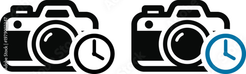 時計マーク付きカメラアイコン｜撮影時間・履歴・スケジュールを表すUI素材 Camera Clock Icon – Photo Time Schedule and History Symbol
