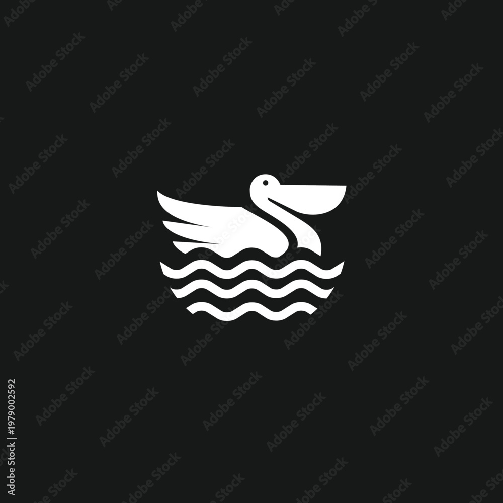 Obraz premium Minimalist White Pelican Bird Swimming on Water Logo Design Icon Vector Illustration
