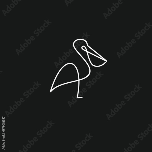 Minimalist Pelican Bird Continuous One Line Art Design on Dark Background, Abstract Animal Logo Concept