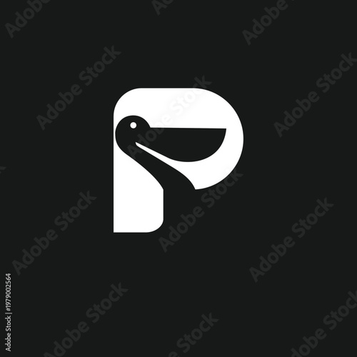 Minimalist Pelican Bird Logo Design Integrated with Letter P